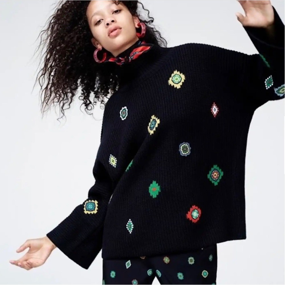 Kenzo x H&M High Neck Wool Embellished Black Sweater Size XS